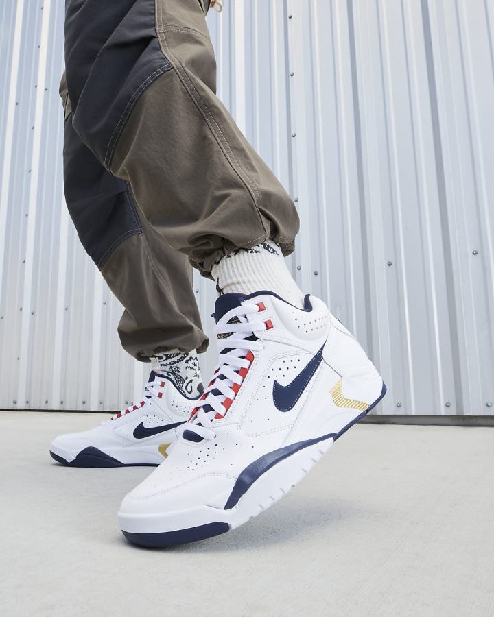 Nike Air Flight Lite Mid Muške Tenisiće Bijele Crvene Metalne Zlatne Tamnoplave | HR-47805RGOI