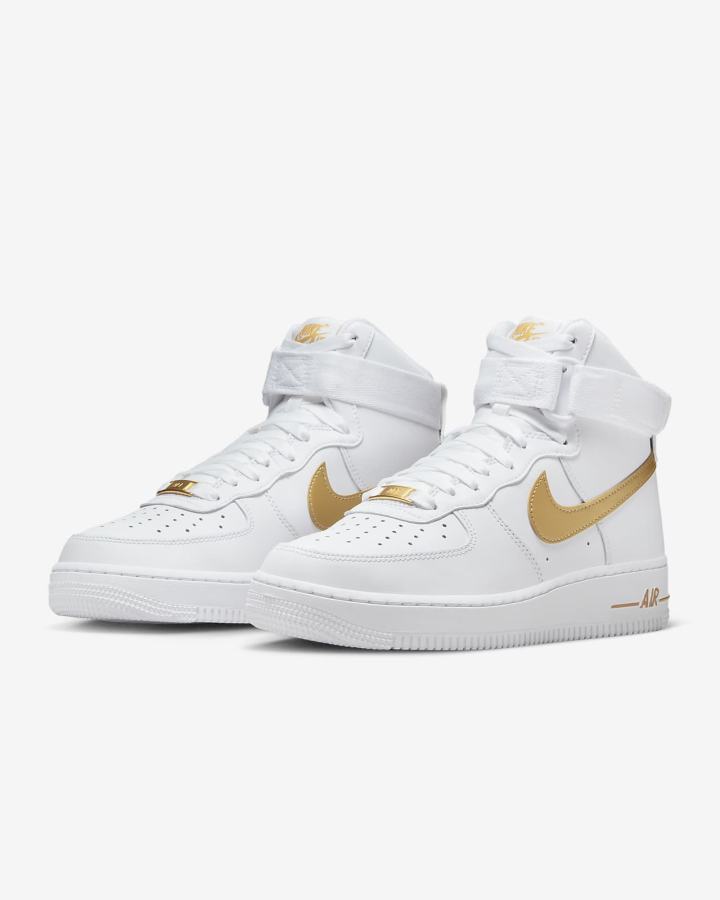 Nike Air Force 1 High Ženske Tenisiće Bijele Metalne Zlatne | HR-79653UJDX