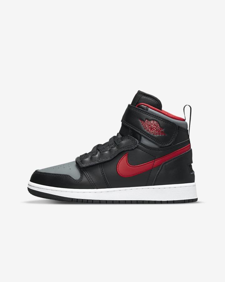 Nike Air Jordan 1 Hi FlyEase Kids Za Dječake Tenisiće Crne Sive Bijele Crvene | HR-26143PBGT