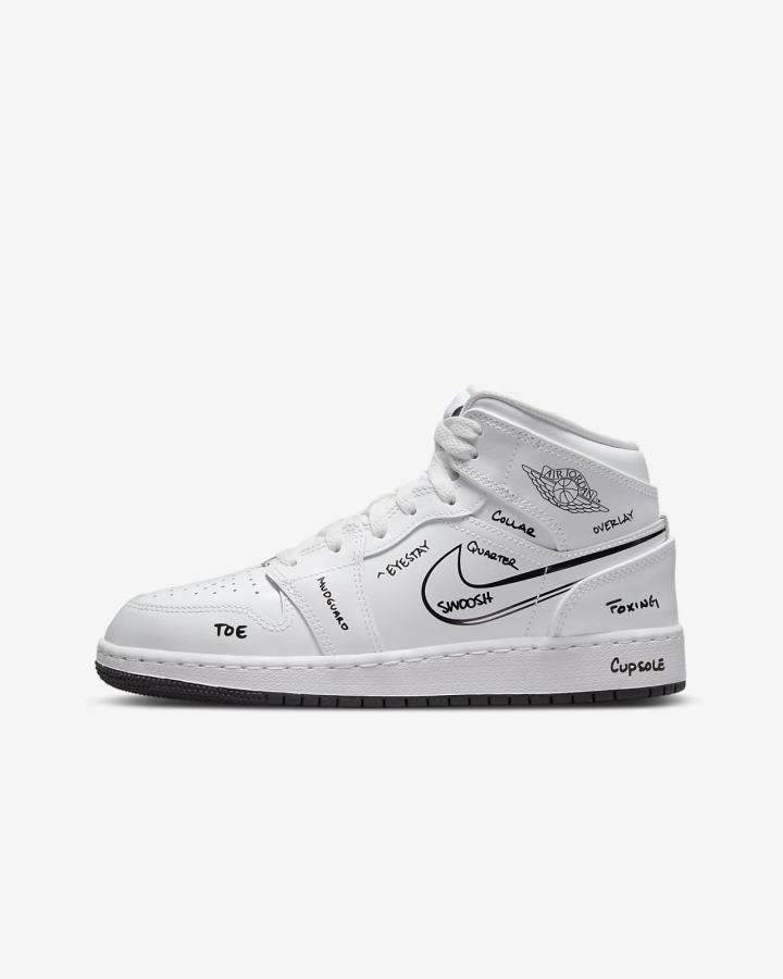 Nike Air Jordan 1 Mid Kids Za Dječake Tenisiće Bijele Crne | HR-93624ZYTV