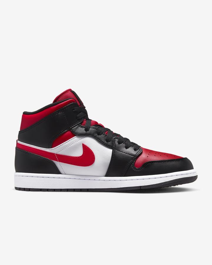 Nike Air Jordan 1 Mid Muške Tenisiće Crne Bijele Crvene | HR-84031YKTU