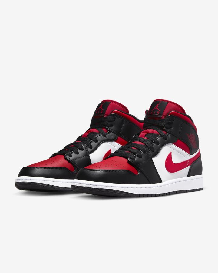 Nike Air Jordan 1 Mid Muške Tenisiće Crne Bijele Crvene | HR-84031YKTU