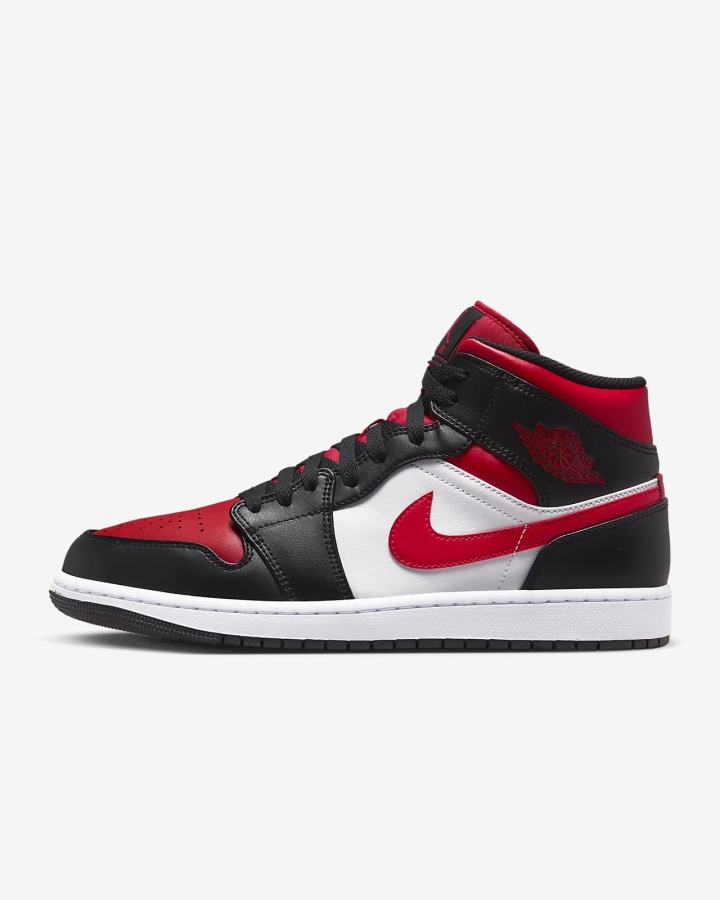 Nike Air Jordan 1 Mid Muške Tenisiće Crne Bijele Crvene | HR-84031YKTU