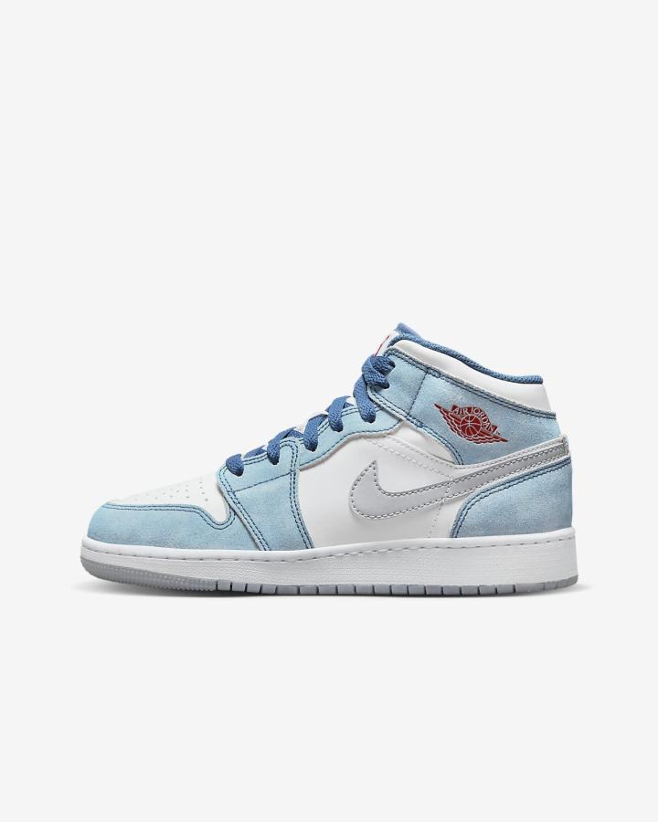 Nike Air Jordan 1 Mid SE Kids Za Djevojčice Tenisiće Plave Bijele Svijetlo Sive Crvene | HR-41629RUEN