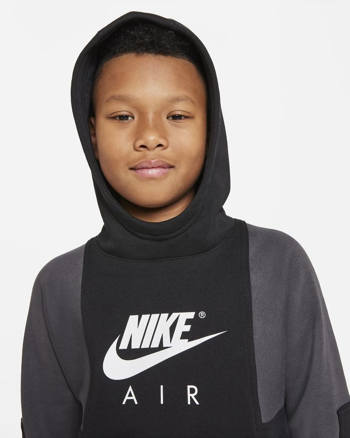 Nike Air Kids Za Dječake Majica S Kapuljačom Crne Tamno Sive Bijele | HR-30247UJCM