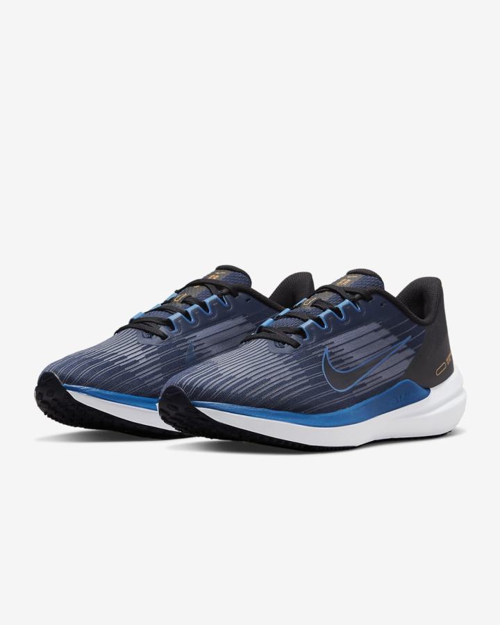 Nike Air Winflo 9 Road Muške Tenisiće Obsidijanske Crne Bijele Plave | HR-52893MTYI