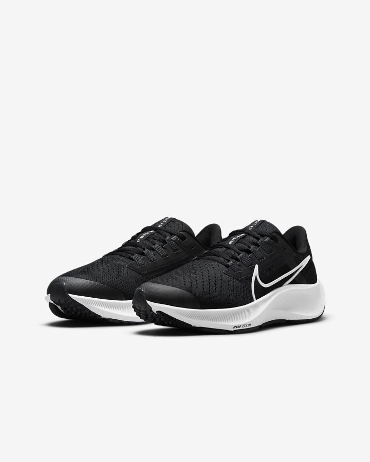 Nike Air Zoom Pegasus 38 Kids Road Za Djevojčice Tenisiće Crne Tamno Sive Bijele | HR-47289VDAX