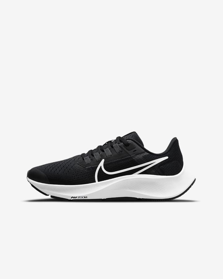 Nike Air Zoom Pegasus 38 Kids Road Za Djevojčice Tenisiće Crne Tamno Sive Bijele | HR-47289VDAX