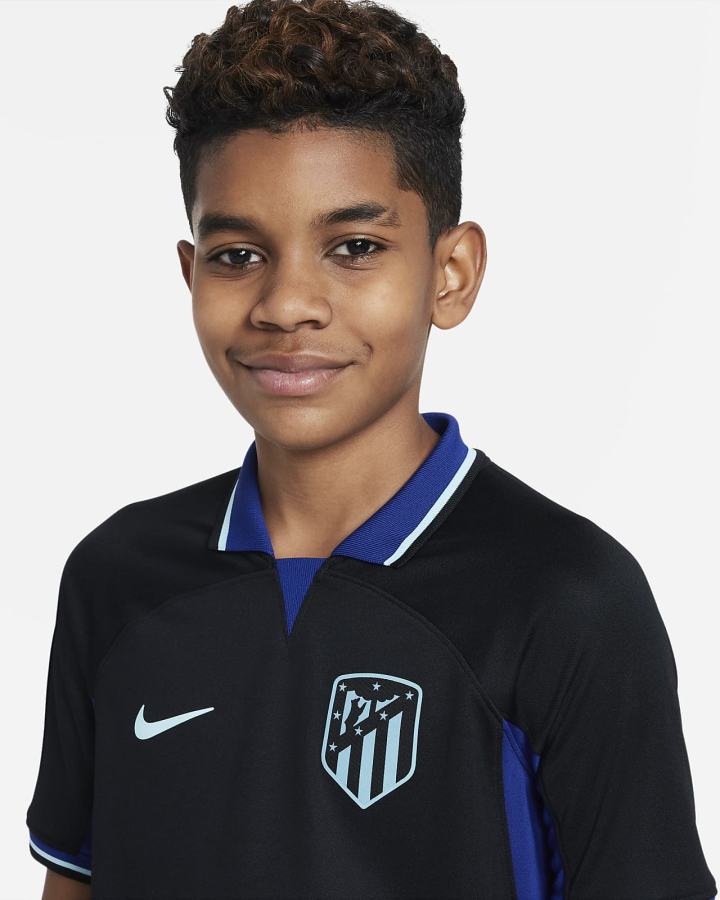 Nike Atlético Madrid 2022/23 Stadium Away Kids Dri-FIT Soccer Za Dječake Dres Crne Tamno Kraljevska Plava Plave | HR-92340OTUG