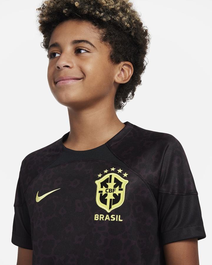 Nike Brazil 2022/23 Stadium Goalkeeper Kids Dri-FIT Short-Sleeve Soccer Za Dječake Dres Crne Bordo Sive Žute | HR-63274SFKM