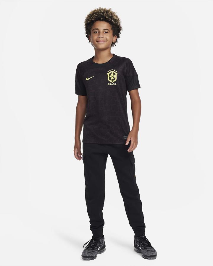 Nike Brazil 2022/23 Stadium Goalkeeper Kids Dri-FIT Short-Sleeve Soccer Za Dječake Dres Crne Bordo Sive Žute | HR-63274SFKM