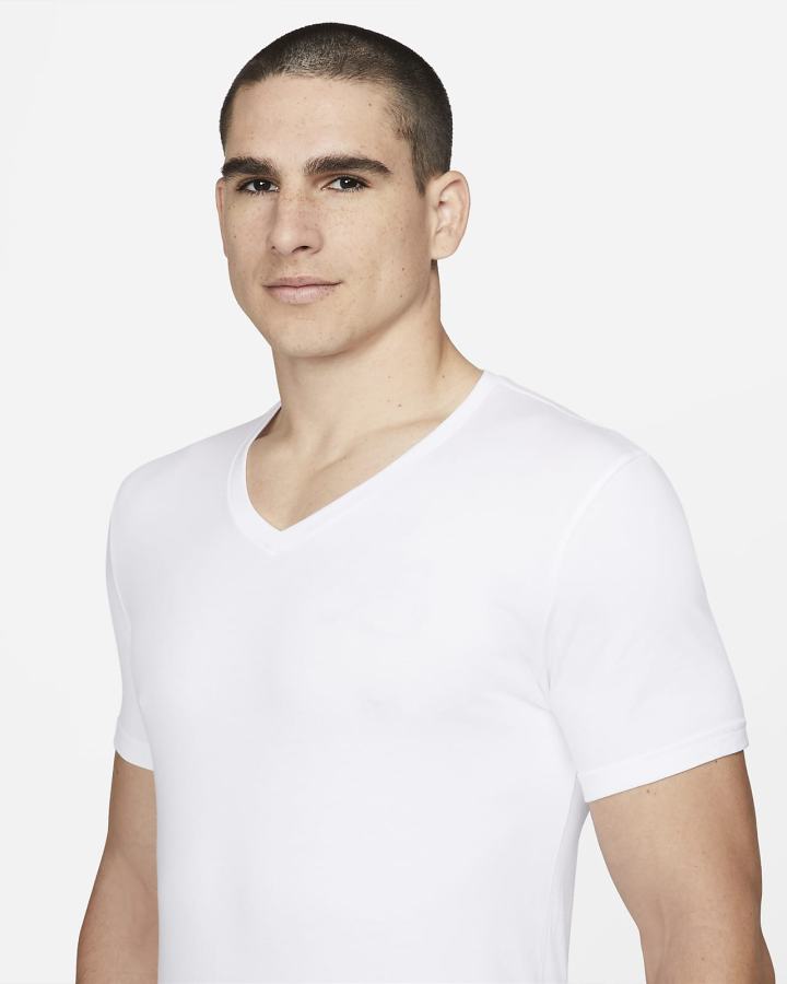 Nike Dri-FIT Essential Cotton Stretch Slim Fit V-Neck Undershirt (2-Pack) Muške Majice Bijele | HR-91748MRUN