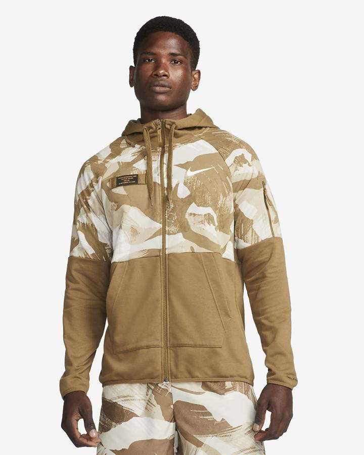 Nike Dri-FIT Fleece Full-Zip Camo Fitness Muške Majica S Kapuljačom Crne | HR-35891DKUO