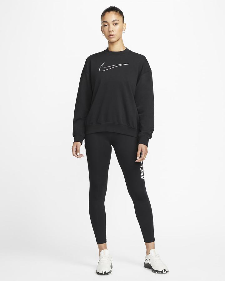 Nike Dri-FIT Get Fit Graficke Crewneck Ženske Dukserice Crne Bijele | HR-37146YXWD