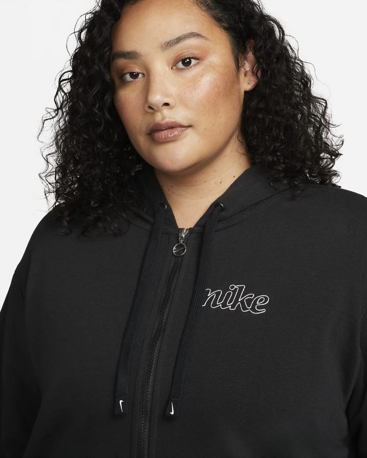 Nike Dri-FIT Get Fit Graficke Full-Zip Training (Plus Size) Ženske Majica S Kapuljačom Crne Bijele | HR-26130IVEY