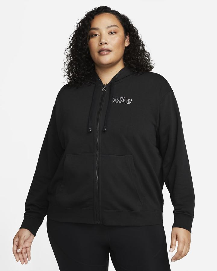 Nike Dri-FIT Get Fit Graficke Full-Zip Training (Plus Size) Ženske Majica S Kapuljačom Crne Bijele | HR-26130IVEY