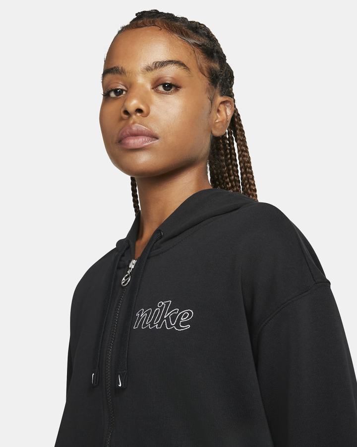 Nike Dri-FIT Get Fit Graficke Full-Zip Training (Plus Size) Ženske Majica S Kapuljačom Crne Bijele | HR-90713KSBG