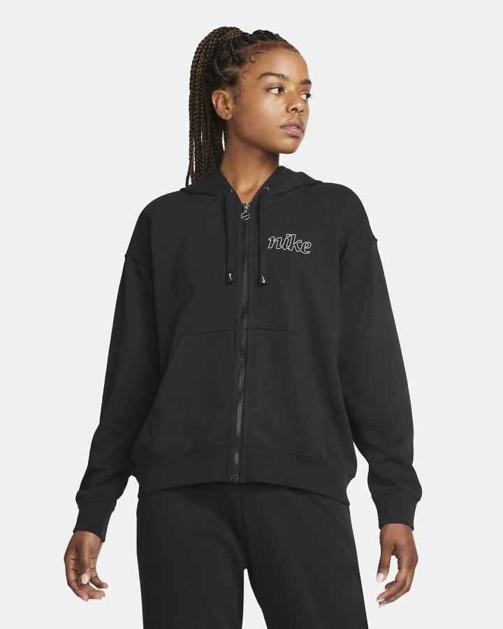 Nike Dri-FIT Get Fit Graficke Full-Zip Training (Plus Size) Ženske Majica S Kapuljačom Crne Bijele | HR-90713KSBG