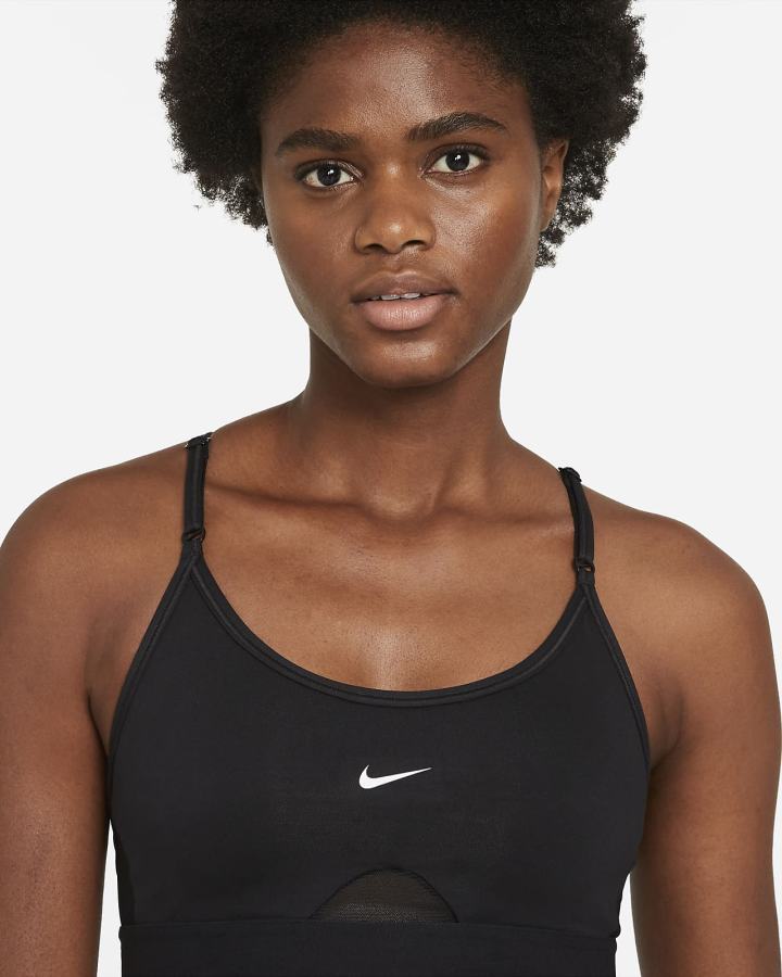 Nike Dri-FIT Indy Light-Support Podstavljena U-Neck Ženske Sportski Grudnjak Crne Bijele | HR-14092AUYV