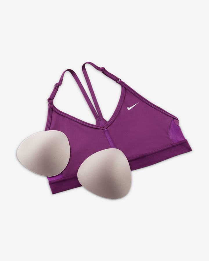 Nike Dri-FIT Indy Light-Support Podstavljena V-Neck (Plus Size) Ženske Sportski Grudnjak Ljubičaste Bijele | HR-25607BMPR