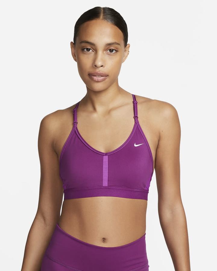 Nike Dri-FIT Indy Light-Support Podstavljena V-Neck (Plus Size) Ženske Sportski Grudnjak Ljubičaste Bijele | HR-25607BMPR