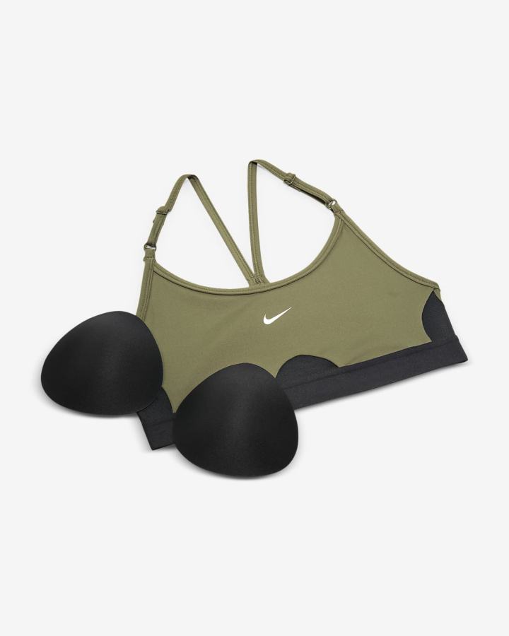 Nike Dri-FIT Indy Light-Support Podstavljena U-Neck Ženske Sportski Grudnjak Maslinasto Zelene Crne Bijele | HR-32074CTIF