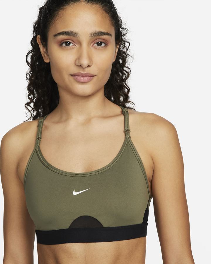 Nike Dri-FIT Indy Light-Support Podstavljena U-Neck Ženske Sportski Grudnjak Maslinasto Zelene Crne Bijele | HR-32074CTIF