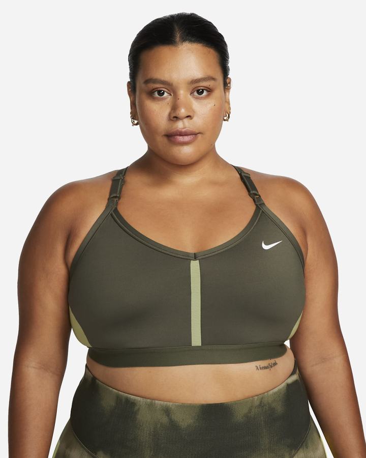 Nike Dri-FIT Indy Light-Support Podstavljena V-Neck (Plus Size) Ženske Sportski Grudnjak Kaki Boja Kaki Boja Bijele | HR-41860JUET