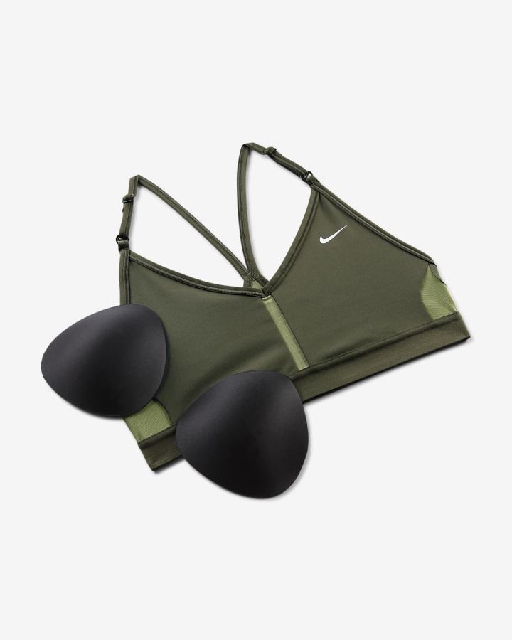 Nike Dri-FIT Indy Light-Support Podstavljena V-Neck (Plus Size) Ženske Sportski Grudnjak Kaki Boja Kaki Boja Bijele | HR-46295JXNY