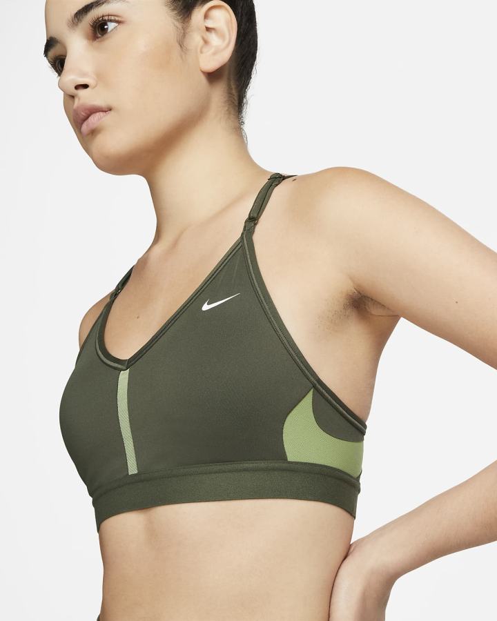 Nike Dri-FIT Indy Light-Support Podstavljena V-Neck (Plus Size) Ženske Sportski Grudnjak Kaki Boja Kaki Boja Bijele | HR-46295JXNY