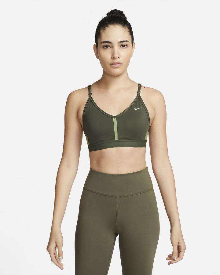 Nike Dri-FIT Indy Light-Support Podstavljena V-Neck (Plus Size) Ženske Sportski Grudnjak Kaki Boja Kaki Boja Bijele | HR-46295JXNY