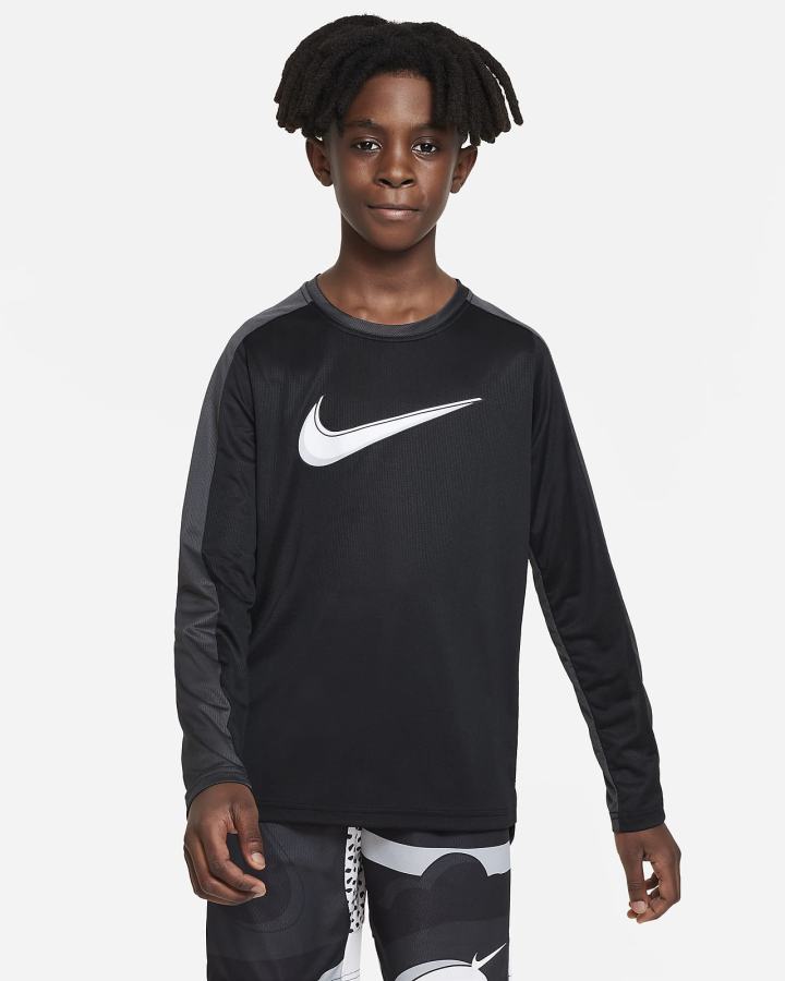 Nike Dri-FIT Kids Long-Sleeve Training Top Za Dječake Košulje Crne Tamno Sive Bijele | HR-09234UXJC