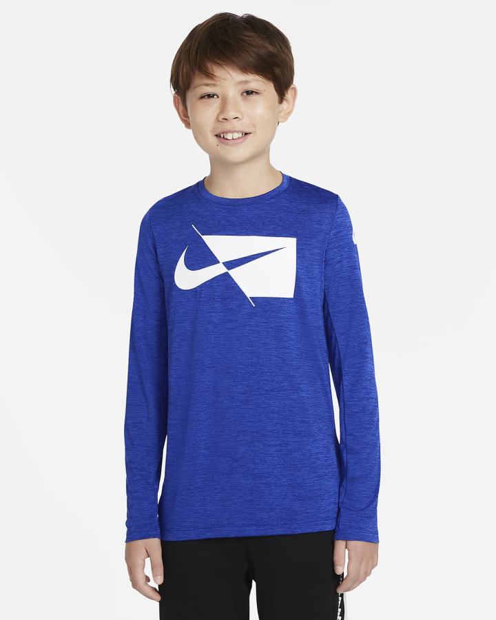 Nike Dri-FIT Kids Long-Sleeve Training Top Za Dječake Košulje Kraljevska Plava Tamno Kraljevska Plava Plave Bijele | HR-35096PVRG