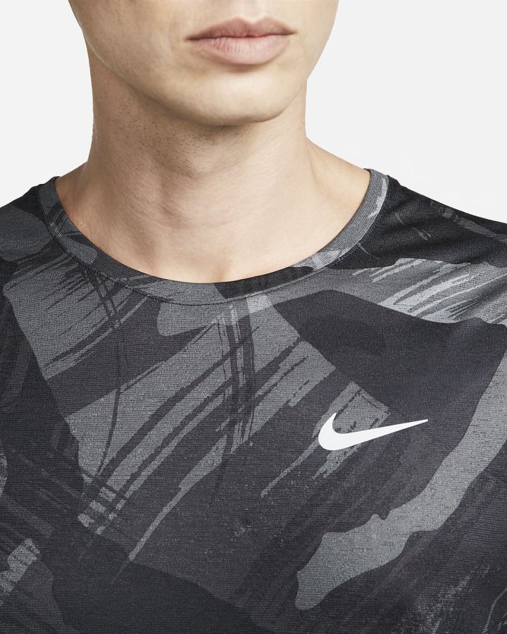 Nike Dri-FIT Miler Short-Sleeve Camo Muške Majice Crne | HR-50286GBJS