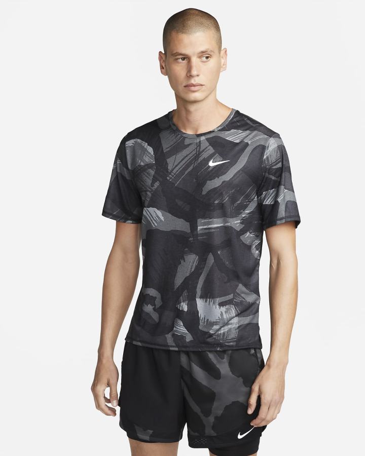 Nike Dri-FIT Miler Short-Sleeve Camo Muške Majice Crne | HR-50286GBJS