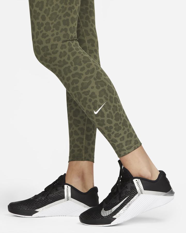 Nike Dri-FIT One High-Waisted Printed Ženske Tajice Maslinasto Zelene Bijele | HR-41283KUPY