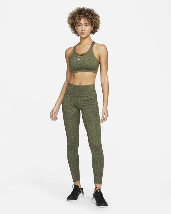 Nike Dri-FIT One High-Waisted Printed Ženske Tajice Maslinasto Zelene Bijele | HR-41283KUPY