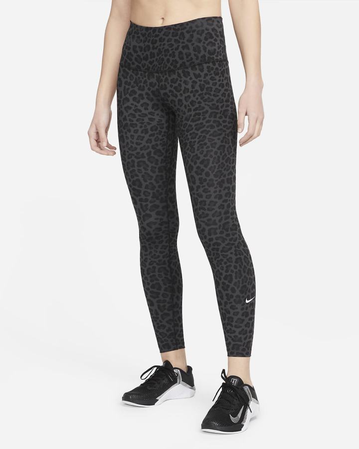 Nike Dri-FIT One High-Waisted Printed Ženske Tajice Tamno Sive Bijele | HR-48105UVCS