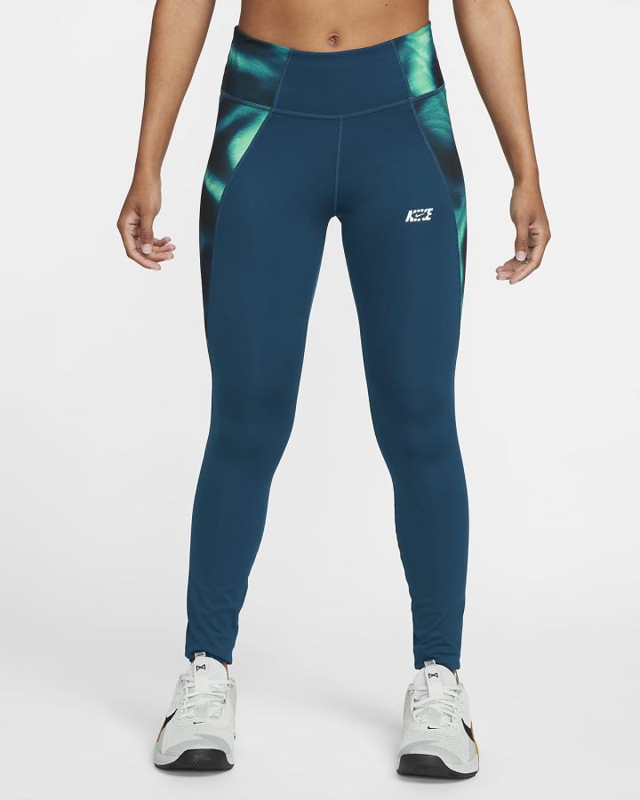 Nike Dri-FIT One Icon Clash Mid-Rise Ženske Tajice Plave Bijele | HR-40352WBJE