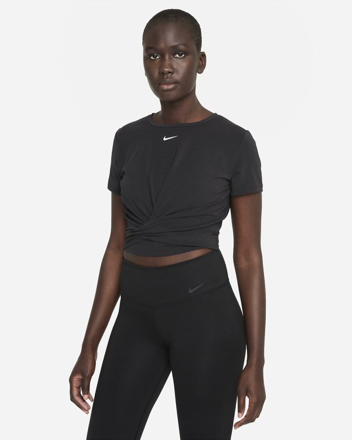 Nike Dri-FIT One Luxe Twist Cropped Short-Sleeve Top Ženske Majice Crne | HR-42896JGQY