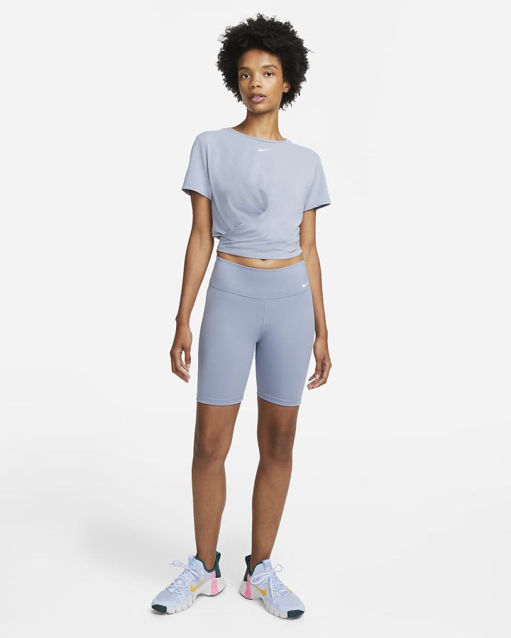 Nike Dri-FIT One Luxe Twist Cropped Short-Sleeve Top Ženske Majice Plave | HR-80143FXVP