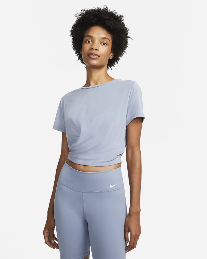 Nike Dri-FIT One Luxe Twist Cropped Short-Sleeve Top Ženske Majice Plave | HR-80143FXVP