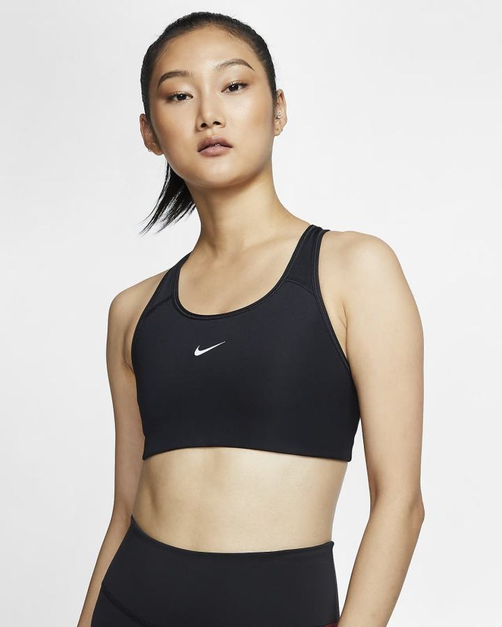 Nike Dri-FIT Swoosh Medium-Support 1-Piece Pad Ženske Sportski Grudnjak Crne Bijele | HR-06291CJSU