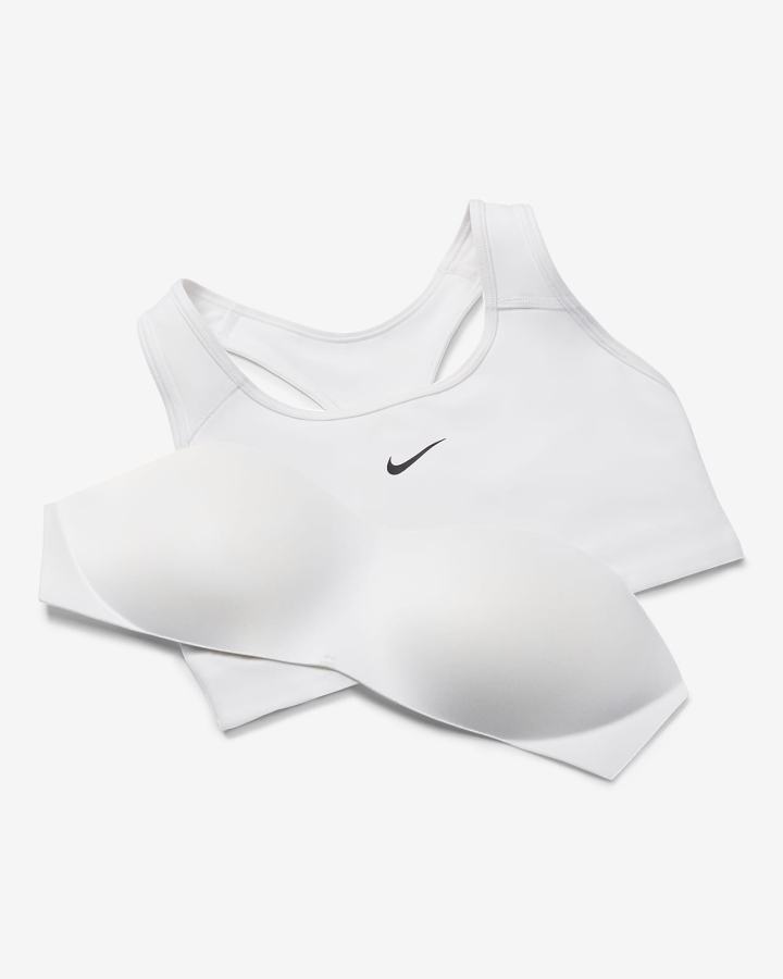 Nike Dri-FIT Swoosh Medium-Support 1-Piece Pad Ženske Sportski Grudnjak Bijele Crne | HR-42013JEBA