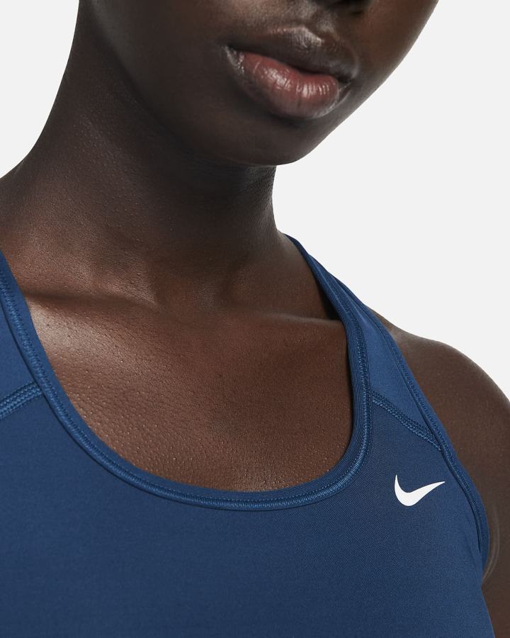 Nike Dri-FIT Swoosh Medium-Support Non-Podstavljena Ženske Sportski Grudnjak Plave Bijele | HR-28531DKNZ