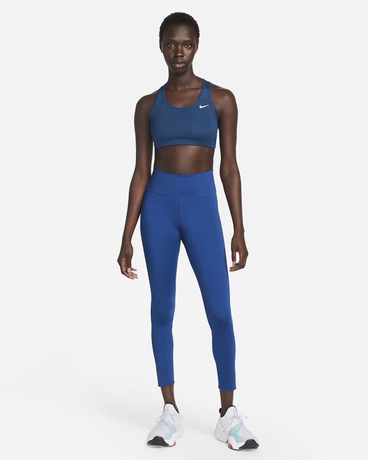 Nike Dri-FIT Swoosh Medium-Support Non-Podstavljena Ženske Sportski Grudnjak Plave Bijele | HR-28531DKNZ