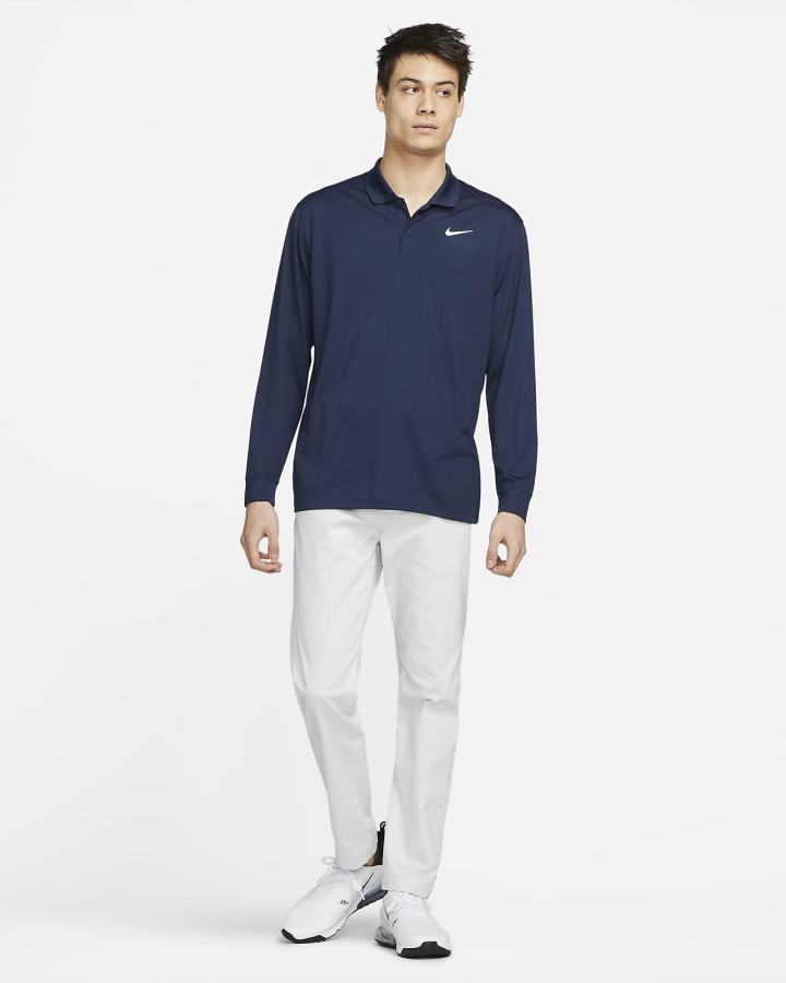 Nike Dri-FIT Victory Long-Sleeve Golf Muške Polo Majice Tamnoplave Bijele | HR-21907JBDR