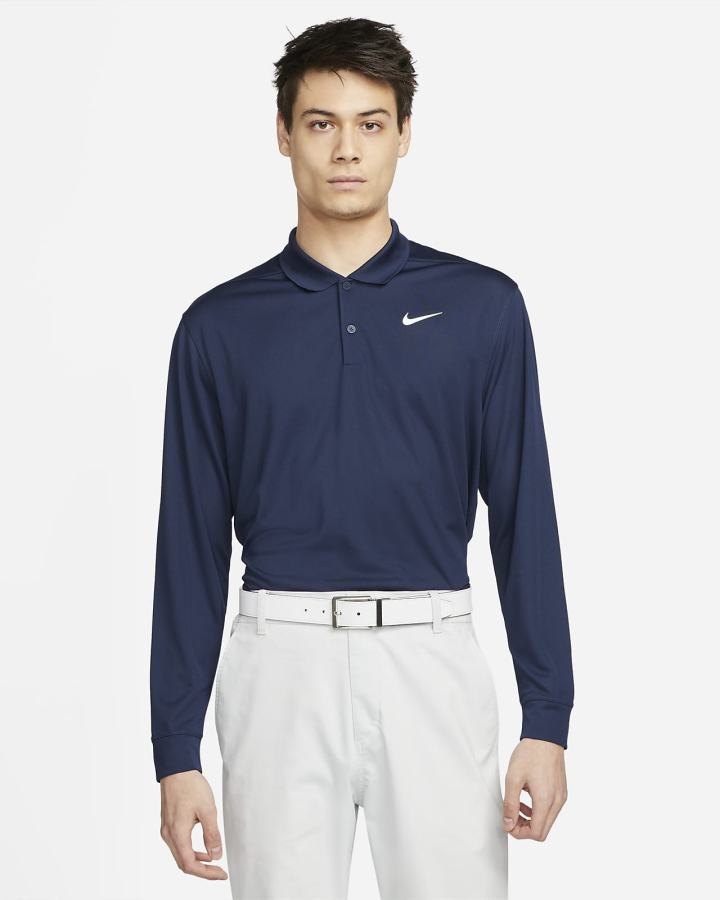 Nike Dri-FIT Victory Long-Sleeve Golf Muške Polo Majice Tamnoplave Bijele | HR-21907JBDR