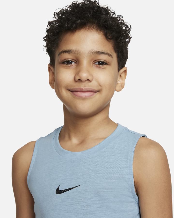 Nike Dri-FIT Yoga Kids Graficke Sleeveless Training Top Za Dječake Majica Bez Rukava Plave Crne | HR-43502DWEN