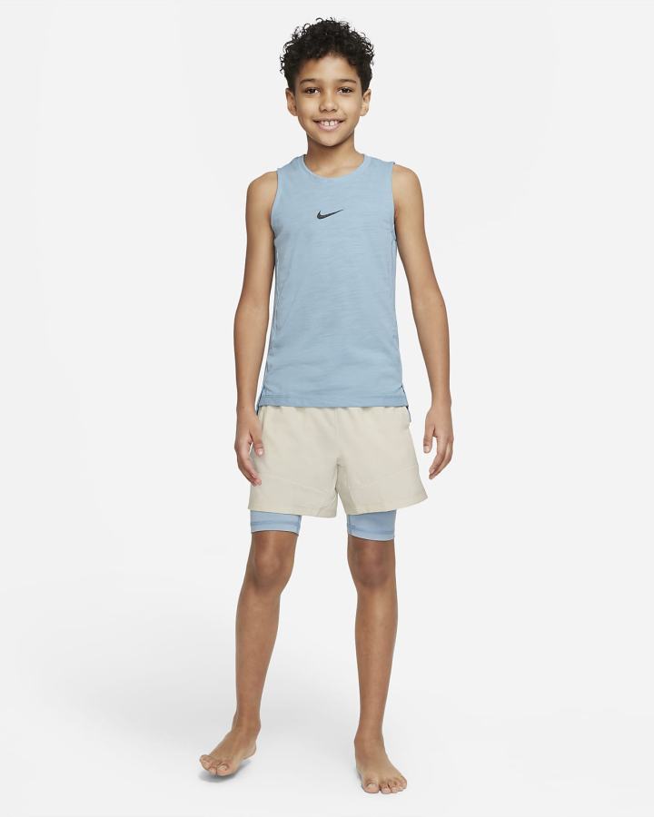 Nike Dri-FIT Yoga Kids Graficke Sleeveless Training Top Za Dječake Majica Bez Rukava Plave Crne | HR-43502DWEN